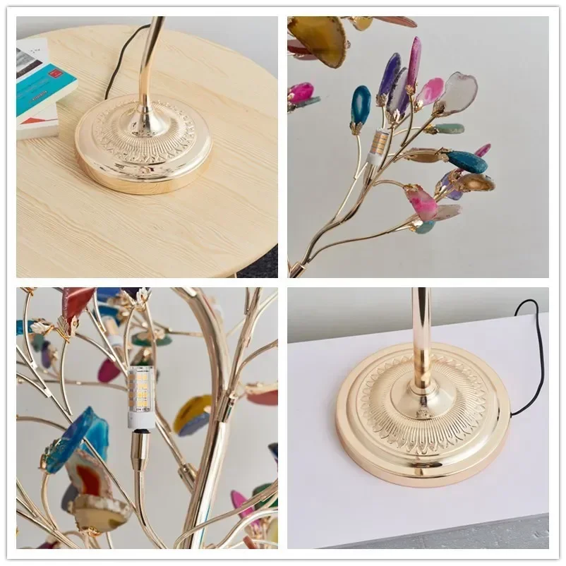 Luxury Colorful Agate Floor Lamp for Living Room Creative Agate Tree Shaped Modern Standing Lamp Vertical Table Sofa Lamp