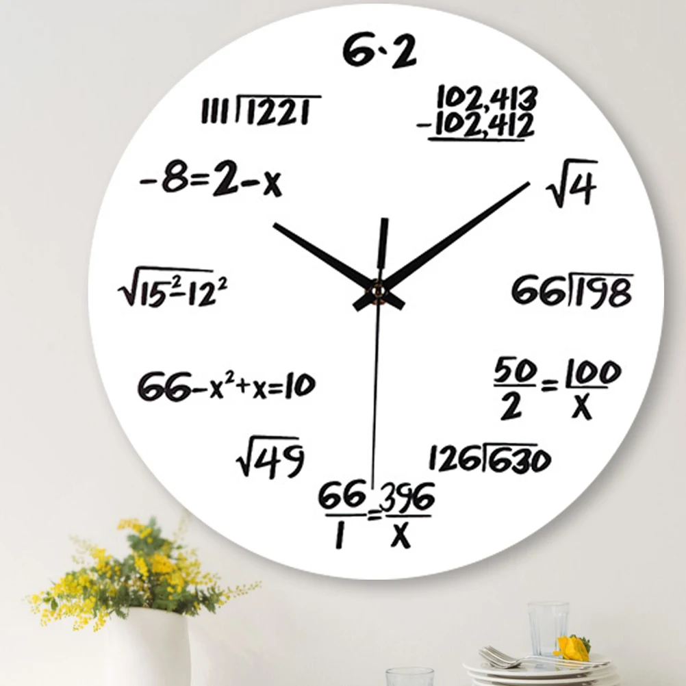 

Digital Wall Clock Modern Style Mathematical Decorative for Home Office Classroom Bamboo Design Equation Timepiece