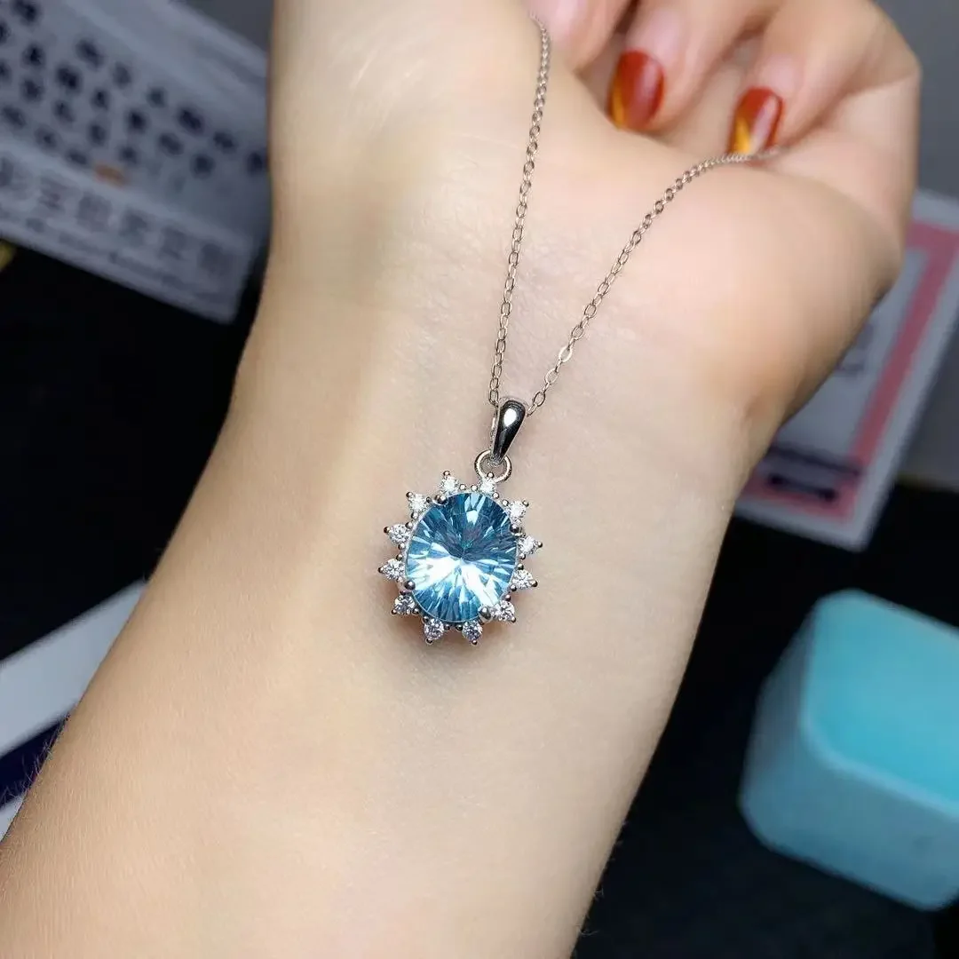 

3ct 9mm*11mm Natural Topaz Pendant for Party Dazzling 925 Silver Topaz Necklace Pendant Brithday Gift for Woman
