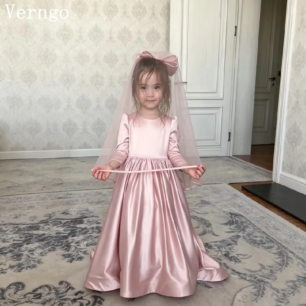robe-de-fete-d'anniversaire-pour-fille-en-satin-rose-style-princesse-col-rond-manches-longues-coupe-trapeze-ornee-de-fleurs-tenue-de-celebrite-pour-enfant-personnalisable-verngo