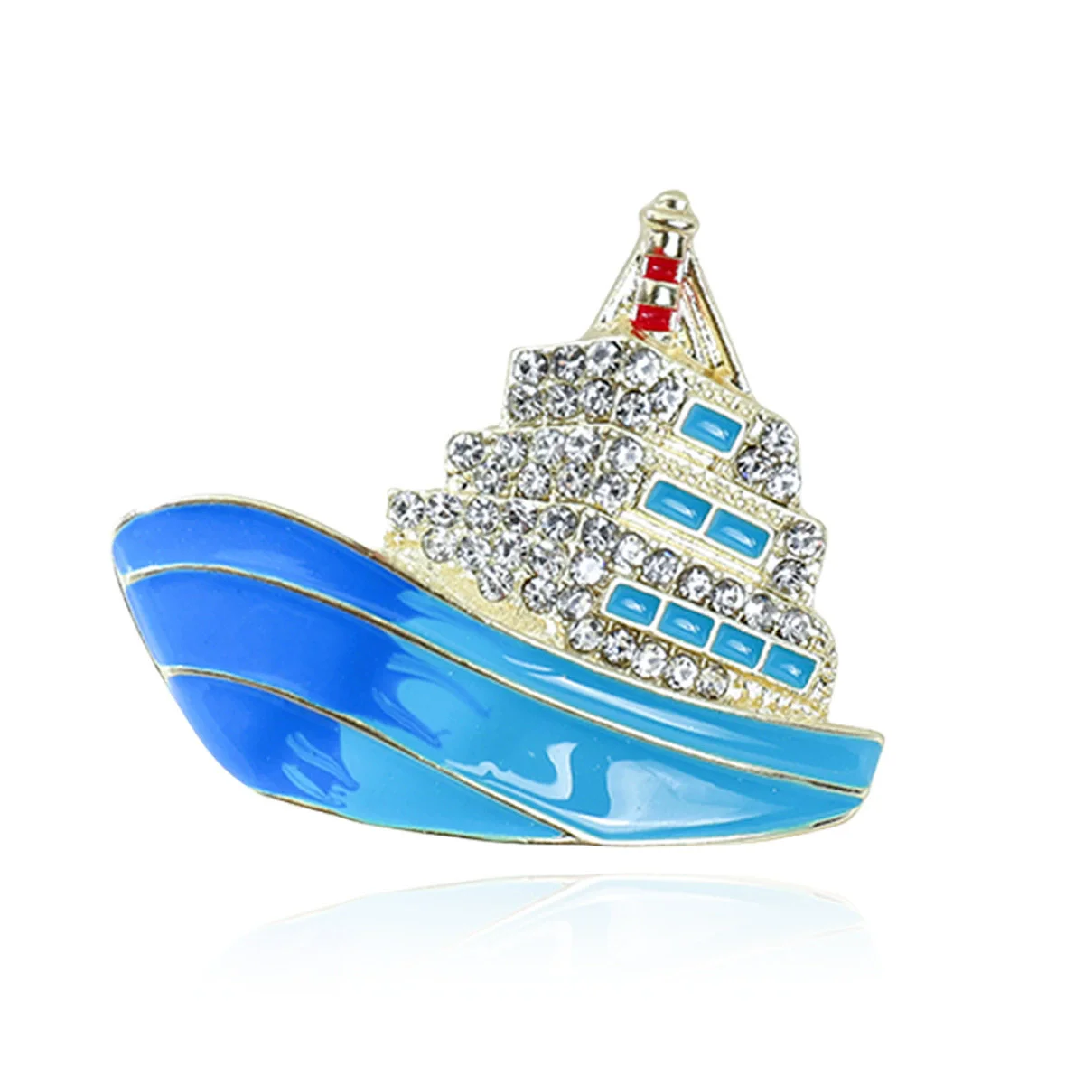 Luxury Cruise Ship Brooches For Women Men Blue Enamel Rhinestone Beautiful Boat Party Causal Brooch Pins Gifts