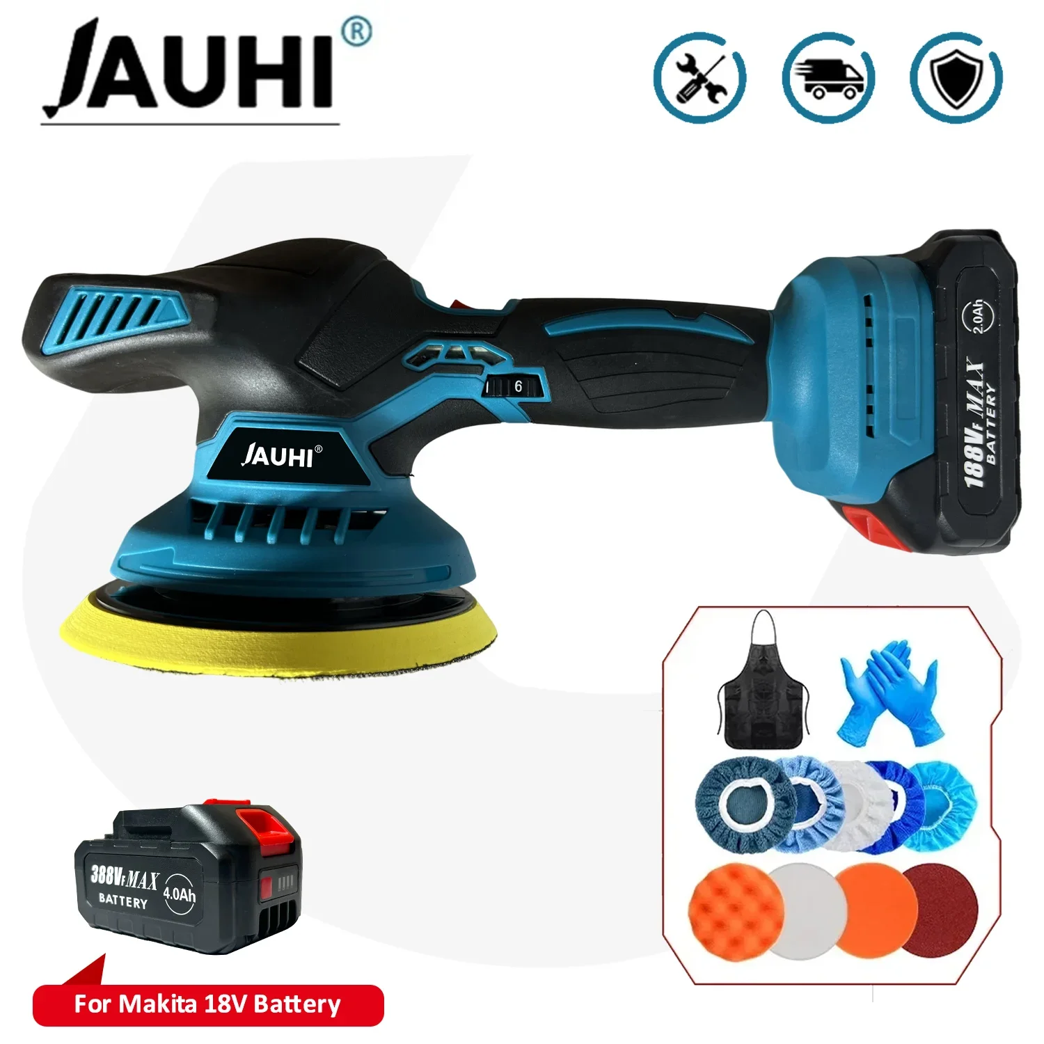 

JAHUI-125mm 7000rpm Cordless Electric Car Polisher 6 Gears High Efficient Auto Waxing Polishing Machine For Makita 18v Battery