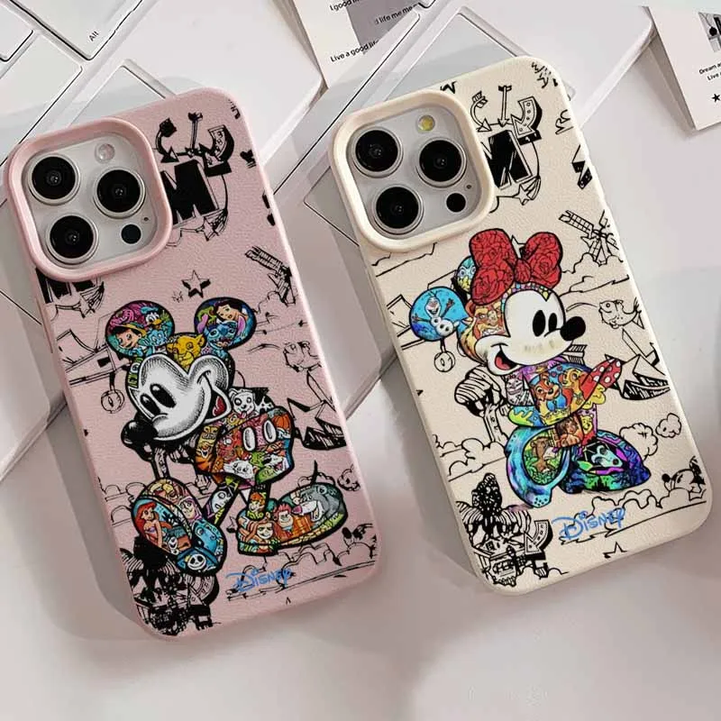 Disney Mickey Minnie Mouse For Apple iPhone 17 Air 16E 16 15 14 13 12 11 XS Pro Max Plus Shockproof Leather Soft Back Cover Capa