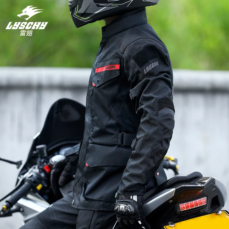 LYSCHY Classic Long Motorcycle Riding Jacket 2-in-1 Removable Warm Lining Waterproof Cold CE Guard Crash Riding Jacket