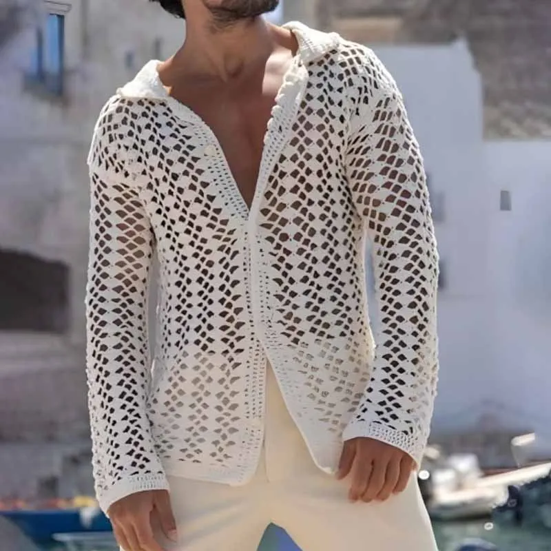 

Новый осенний однотонный сетчатый повседневный топ с полыми лацканами