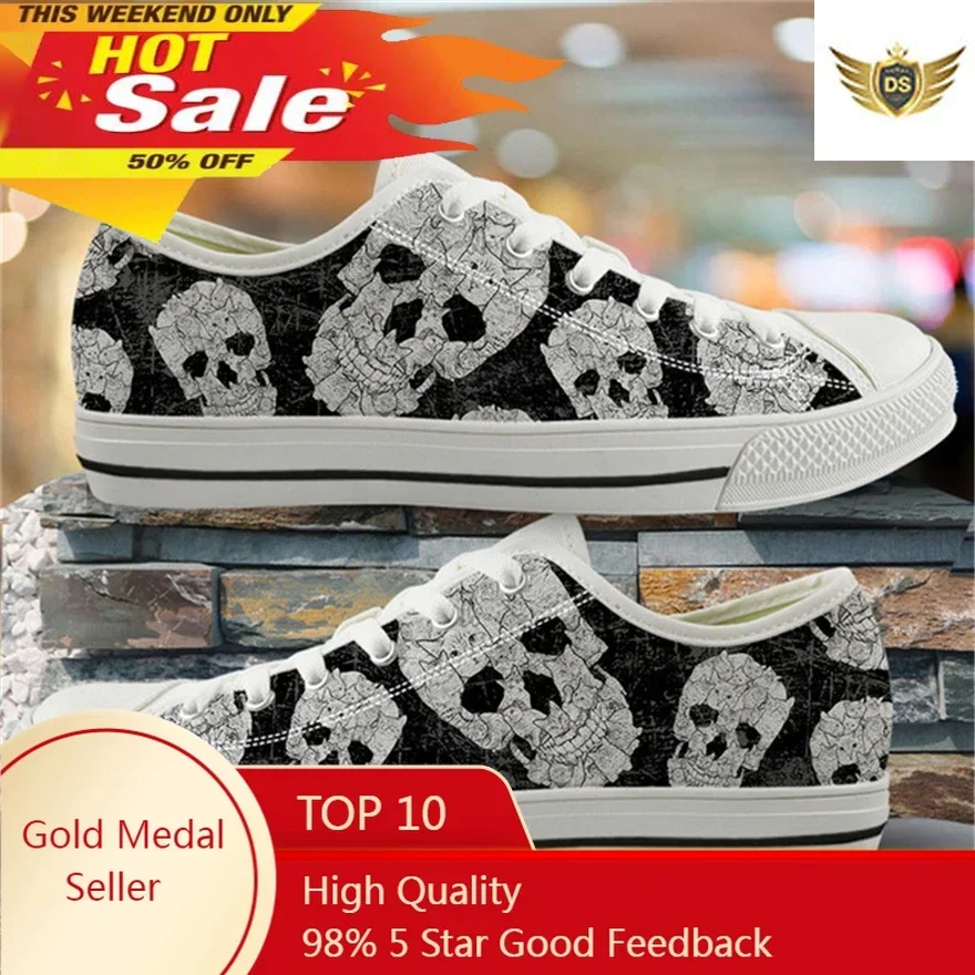 

Fashion Style 3D Gothic Sugar Skull Printed Vulcanized Shoes Men Canvas Low Top Flats Casual Breath Sneakers For Teen Boys