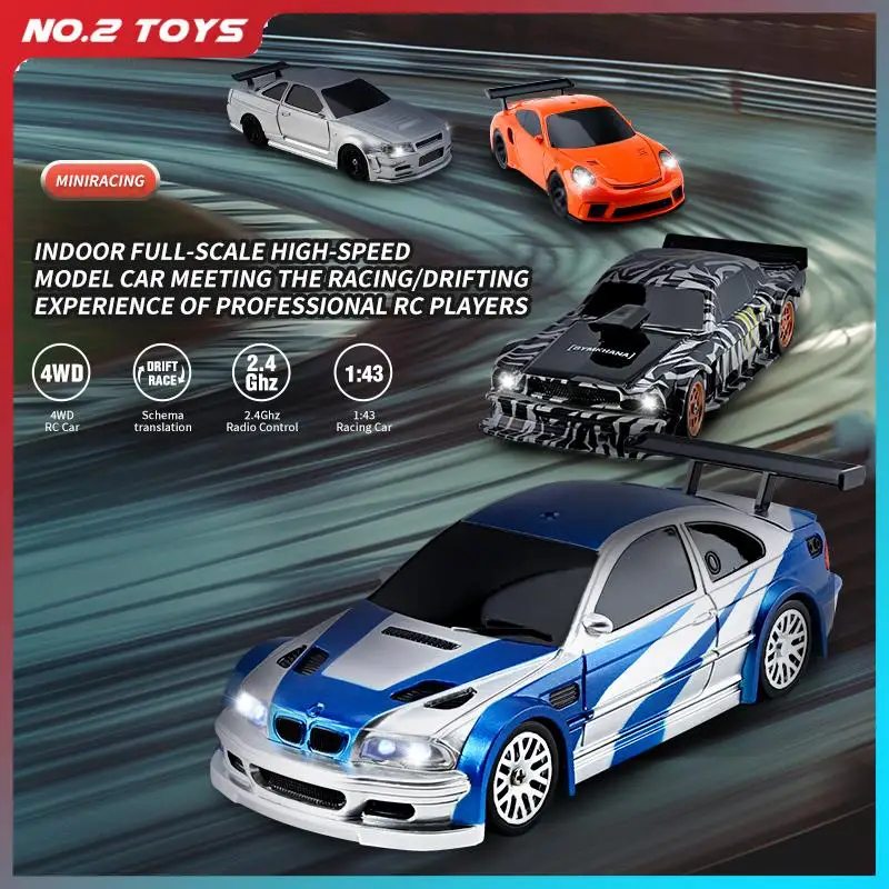 1:43 Remote Control Racing Drift Car Four Wheel Drive Mini RC Sport Cars Vehicle Surpercar with Lights Replaceable Tire Boys Toy