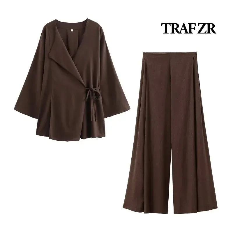 TRAF ZR Solid Sets for Women 2 Pieces Vacation Outfits Woman 2024 Elegant Casual Women\'s Set Basics Vintage Minimalist Sets