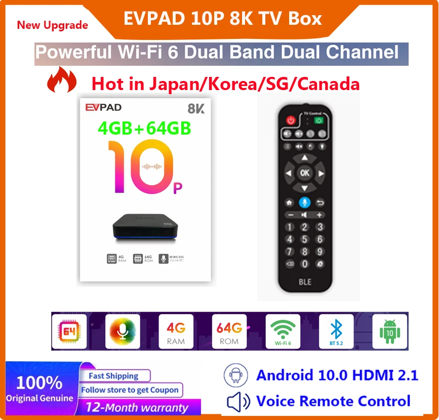 [Echt] Evpad 10P 4Gb 64G Jp Korea Tv Box Usa 2024 Hot Sell Asia Sg Japan Ca Set Top Box Officiële Winkel Update Van 6P Tv Box