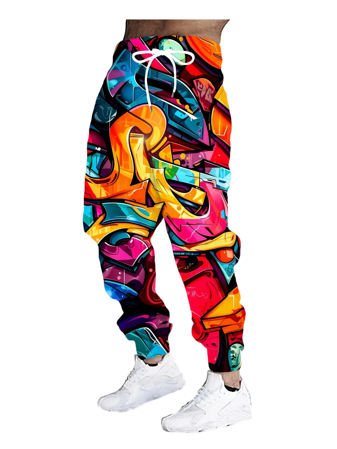 

New Men's 3D Graffiti Print Casual Pants Outdoor Breathable Pants Stylish Drawstring Streetwear Trousers Mens Cuffed Pants