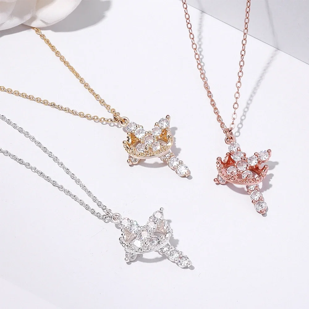 ارتفع الذهب للتدوير تاج الصليب قلادة قلادة 50 سنتيمتر طول الفولاذ المقاوم للصدأ للنساء مقاوم للماء اللون الاحتفاظ سلسلة الرقبة مجوهرات #1