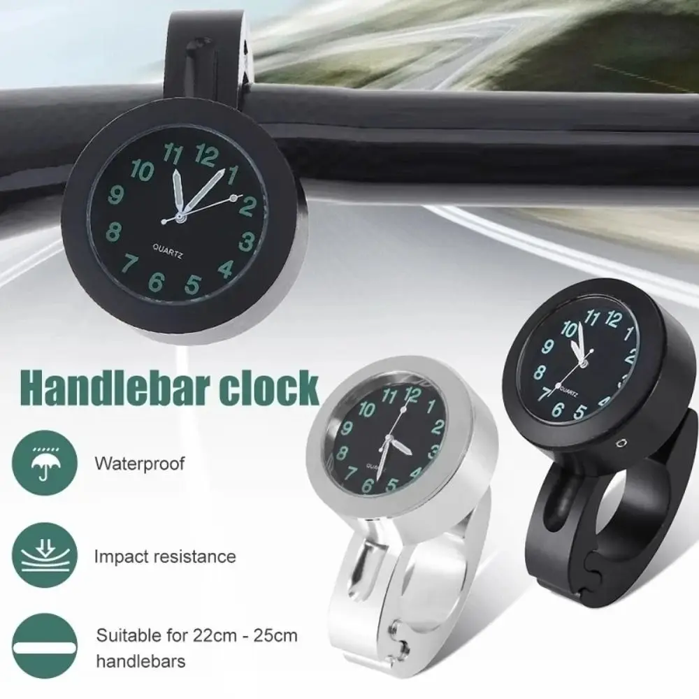 Waterproof Motorcycle Quartz Watch Aluminum Housing Luminous Handlebar Mount Clock 22-25 mm Quartz Movement Luminous Clock