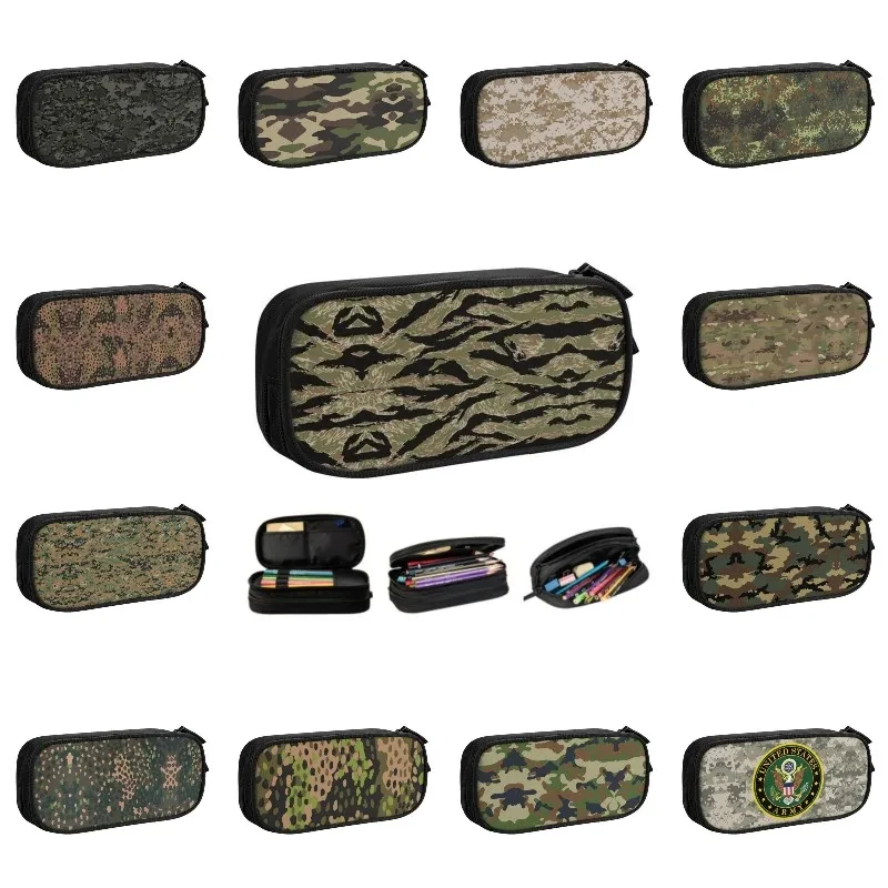 

Tiger Stripe Camo Military Tactical Camouflage Case Stationery Bag Pouch Holder Box Organizer for Teens Girls Adults Student