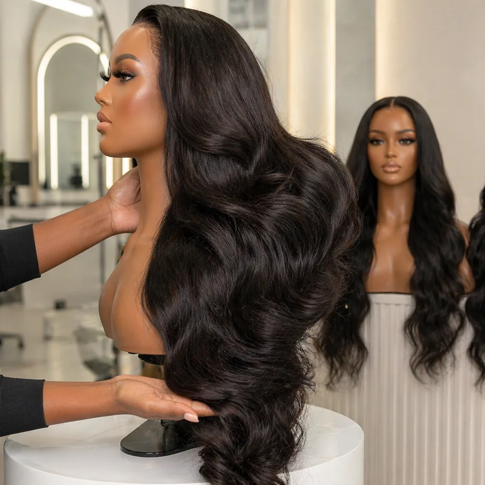 

40 Inch 250% Density Natural Black Body Wave Remy Human Hair Wigs 13x4 HD Lace Frontal Pre Plucked 5x5 Glueless Wear and Go Boun