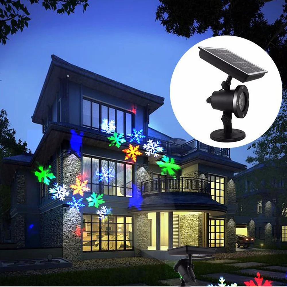 Snowflake Outdoor Projector Lamp Solar Powered Lawn Light White/Multicolor Garden Decoration for Christmas Party,Birthday