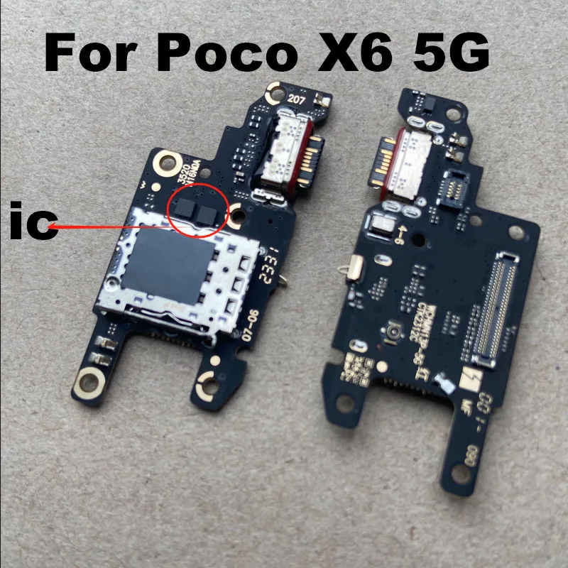 For Xiaomi Poco X6 5G USB Charging Dock Port Mic Microphone Connector Fast Board Flex Cable Repair Parts Global With IC