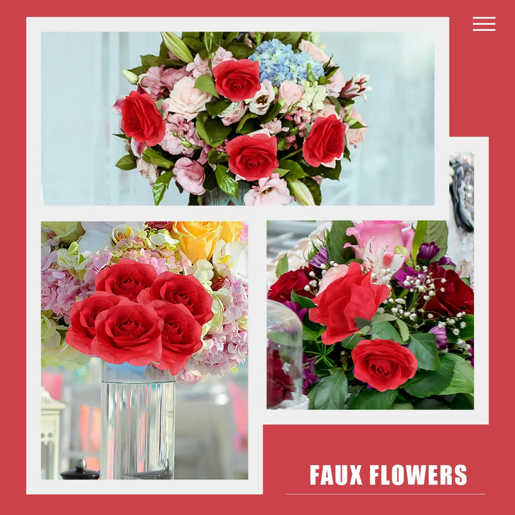 

20Pcs Faux Rose Head Realistic Artificial Flower Decor for Home Office Party Craft Projects Red Roses Artificial Flowers Bulk