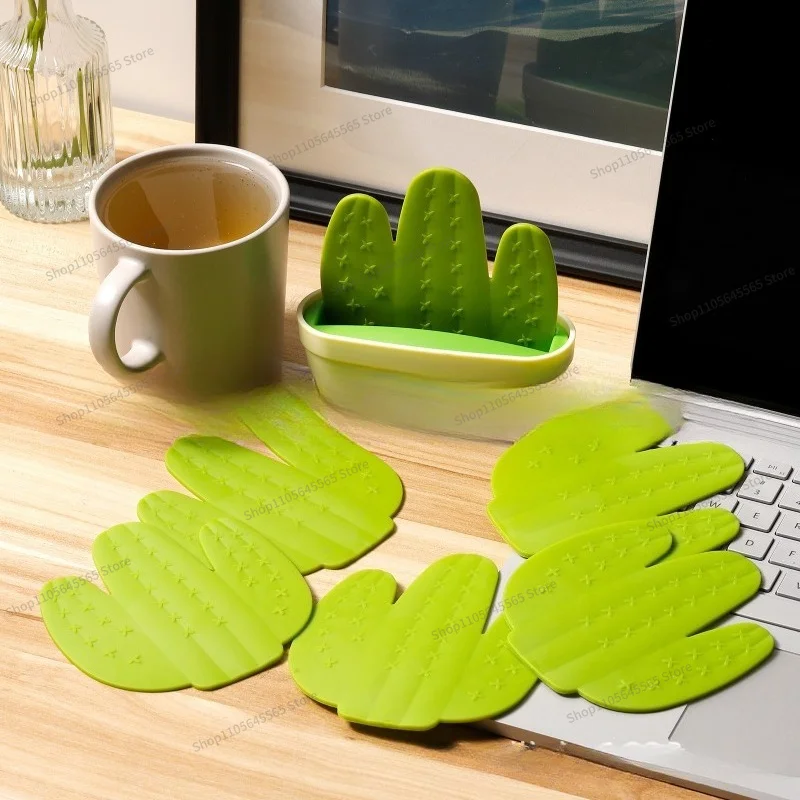 For Cactus Creative Coaster with Bracket Bonsai Insulation Non-slip Coffee Mat