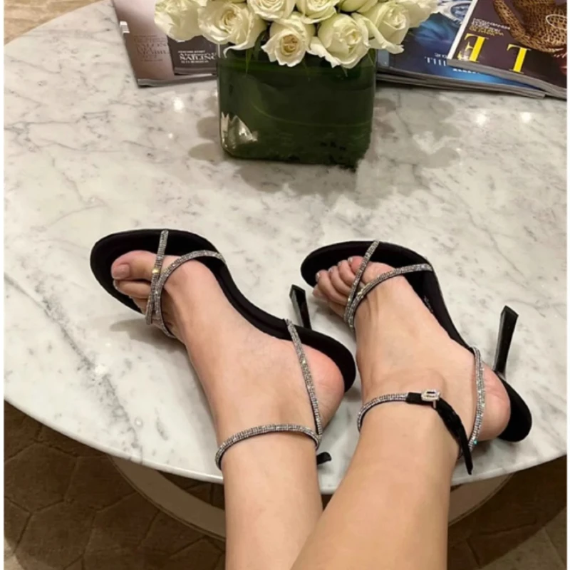 Rhinestone High Heel Sandals Women Summer New Sexy Open Toe Sandals Luxury Designer Shoe One Line Banquet Shoe for Women\'s Shoes