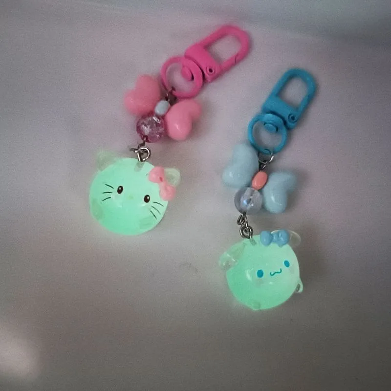 Sanrio Hello Kitty Pendant Bag Charm Glow-in-the-dark Bell Jewelry Resin Keyring Hanging Kuromi Cartoon Night Glow Keychain Gift