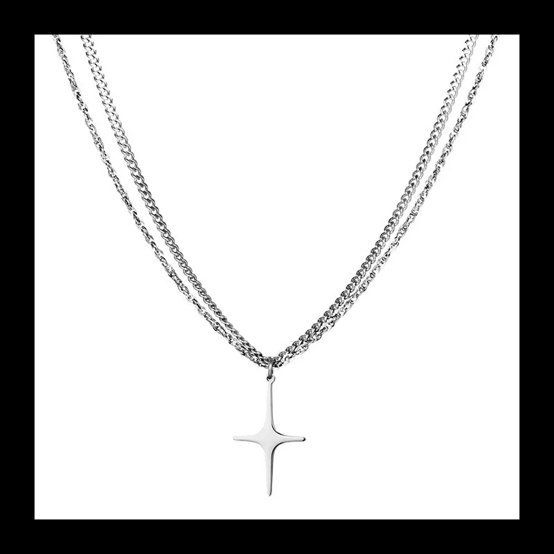 التيتانيوم الصلب قلادة الرجال العصرية تنوعا النجوم قلادة قلادة المرأة الهيب هوب المتخصصة شارع العليا طبقة مزدوجة الملحقات #4