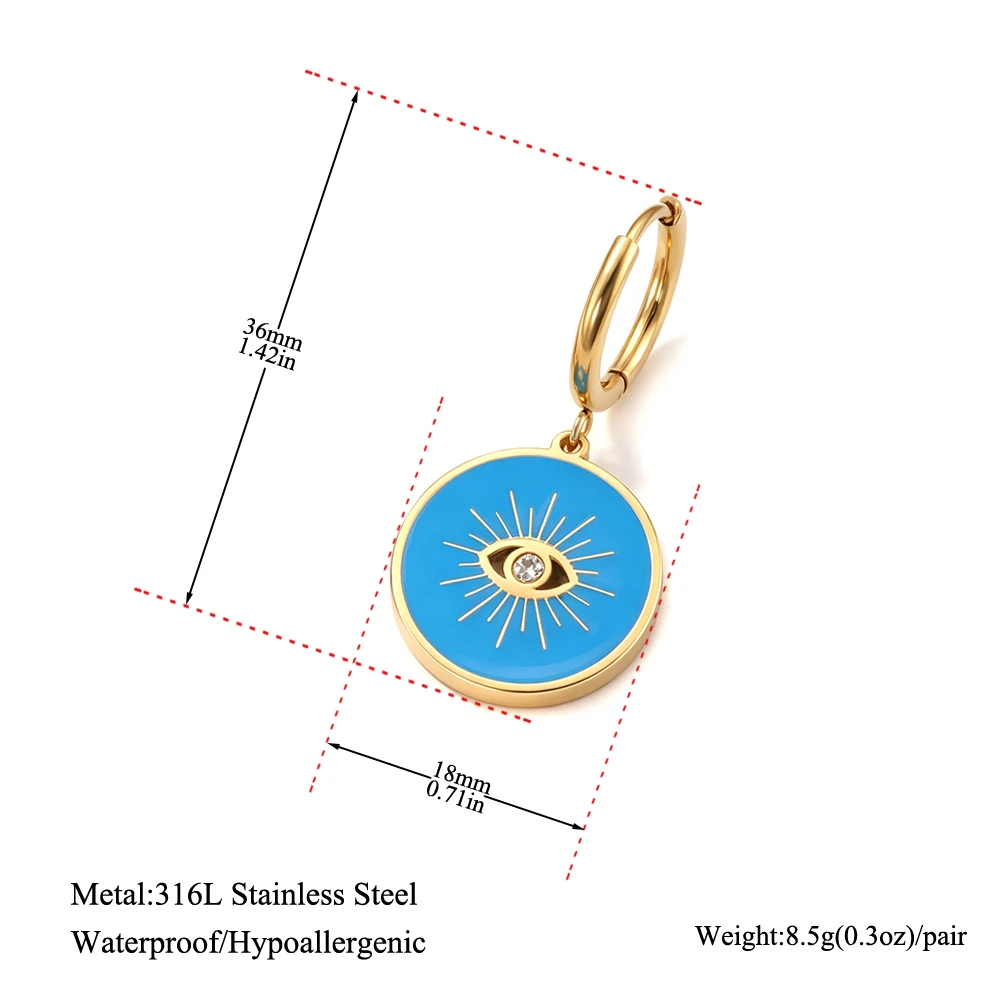 JeeMango Stainless Steel Blue Enamel Evil Eye Pendant Hoop Earrings Women Gold Plated Oil Drop Charm Waterproof Jewelry E26159 - view 5