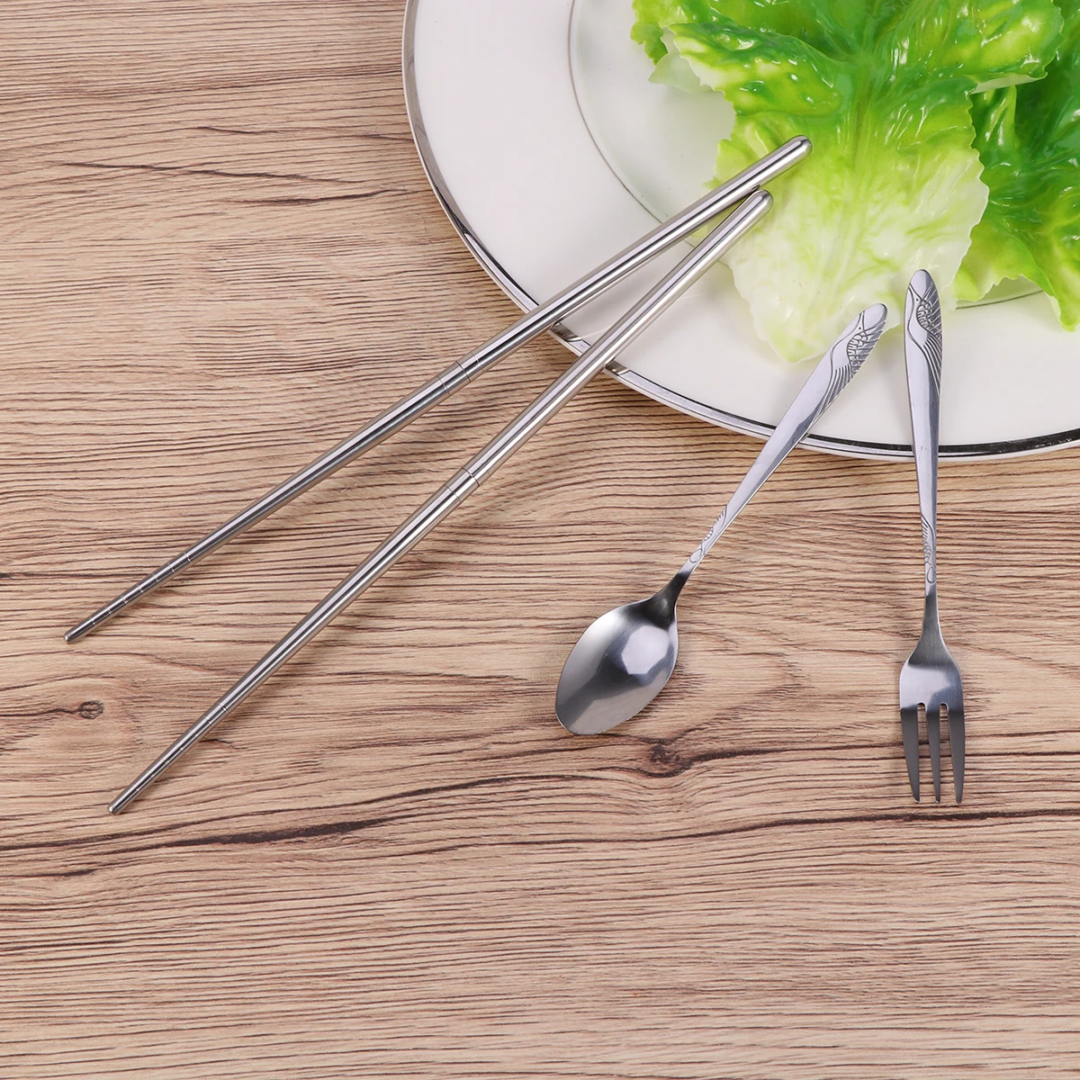 

Folding Chopsticks Tableware Stainless Steel Spoons Fork Travel Serving Utensils