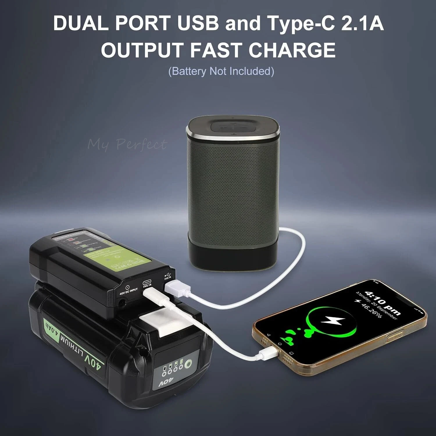 

Зарядное устройство 40 В для литиевой батареи Ryobi Dual USB и Type-C 2.1A быстрая зарядка с светодиодным индикатором зарядки 140 лм для OP40201 OP40201 OP4040 OP4050A OP4060 OP40261 OP40301 OP40401 литий-ионная батарея