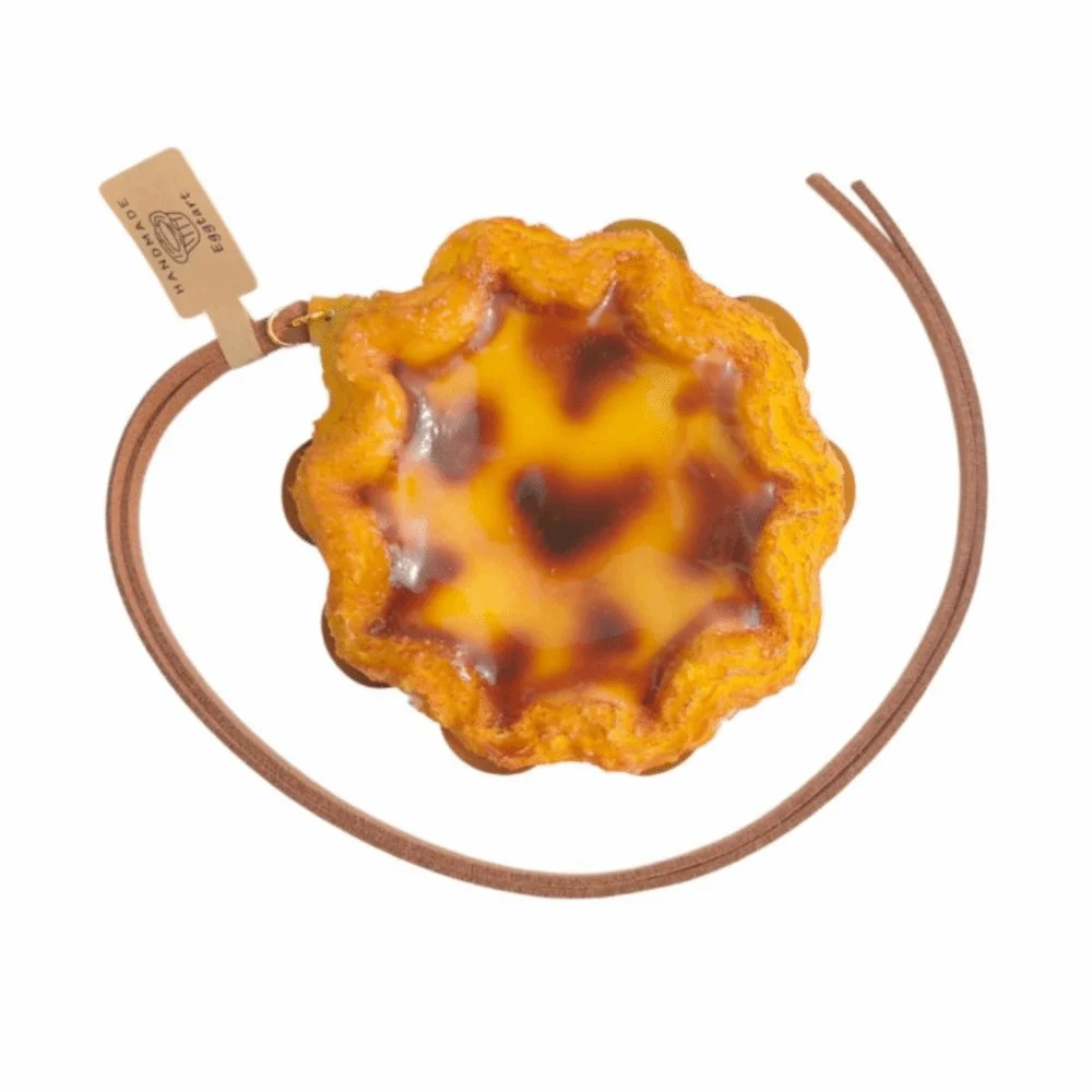Simulation Food Egg Tart Keychain Sunflower Miniature Dessert Egg Tart Model Keyring Flower Shape Puff Pastry Shape