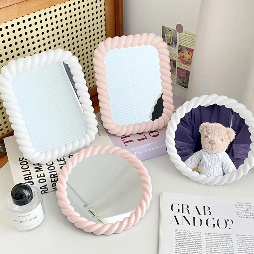 Creative Cartoon Makeup Mirror Round Square Dressing Table Mirror Wall Hanging Cream Style Folding Princess Mirror