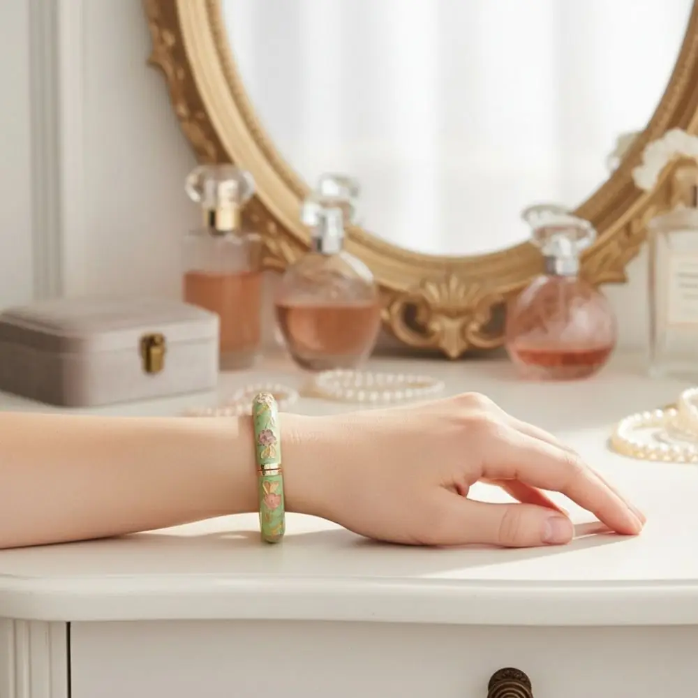Zinc Alloy Cloisonne Bracelet Flower Pattern Rustic Style Women Bangle Vintage Drip Oil Process Blossom Enamel Bracelet Girl