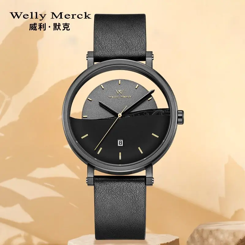 Montre à quartz Welly Merck pour homme, véritable tendance creuse, montres pour étudiants