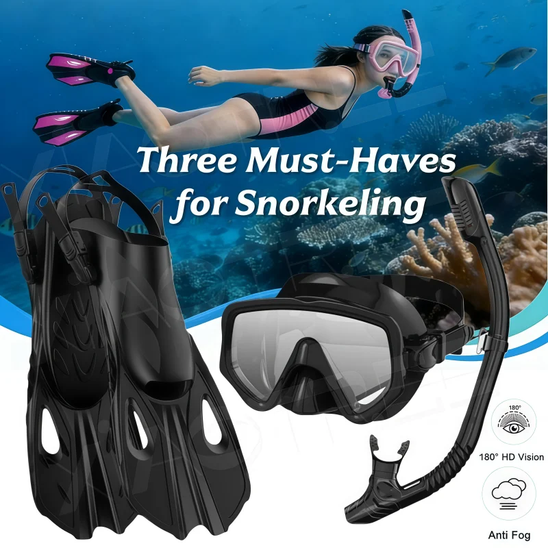 

XIAOTREE Mask Fin Snorkel Set Snorkel Gear for Adult Panoramic View Snorkel Mask Adjustable Dive Flipper Dry Top Snorkel