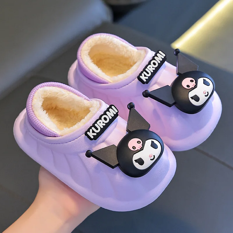 Winter Children\'s Cotton Slippers Warm Waterproof Plush Girl Anti Slip Cotton Cartoon Pink Purple Warm Shoes Size 24-36