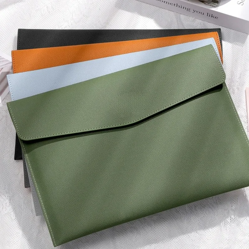 A4 Leather File Bag, File Package, Data Package, Waterproof Business Office Button Storage Bag, Storage Bag, Briefcase