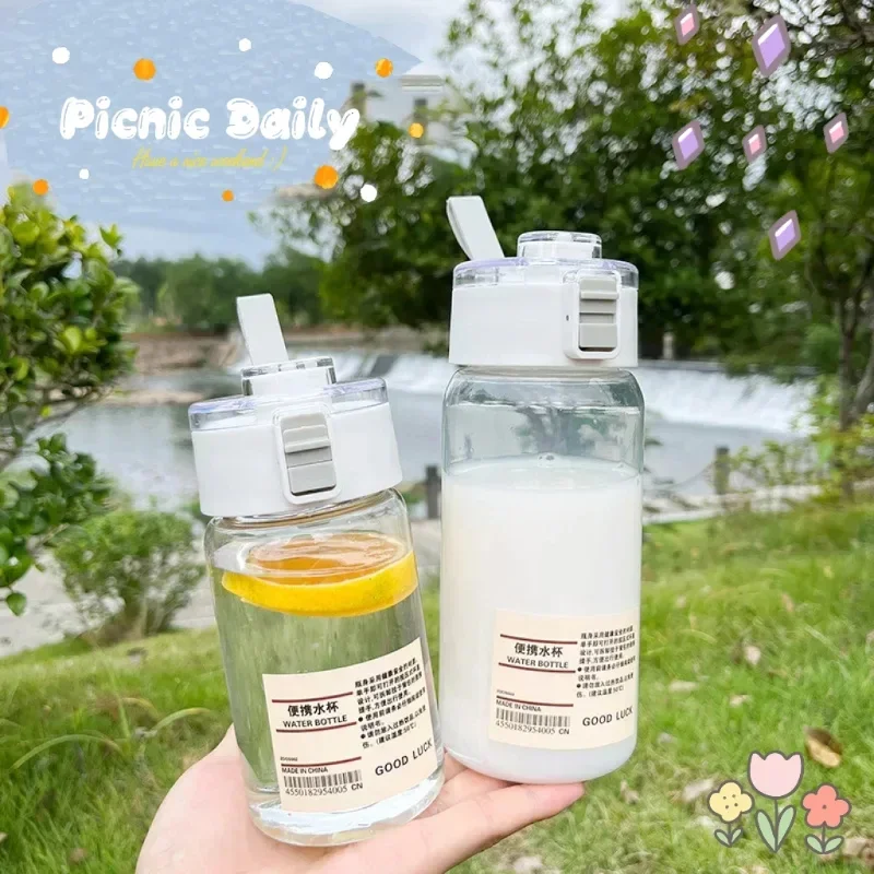 Portable Transparent Kawaii Water Bottle Sports Water Cup Plastic Handy Cup Outdoor Travel Office Essential Water Bottle ]Cup