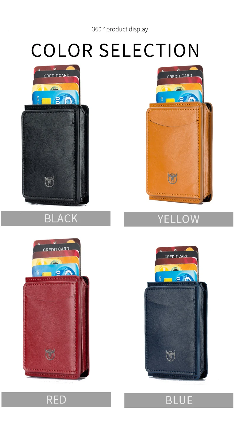 Bullcaptain Credit Card Holder Men Wallet RFID Blocking Protected Aluminium Box Leather Wallets with Money Clip Card Holder