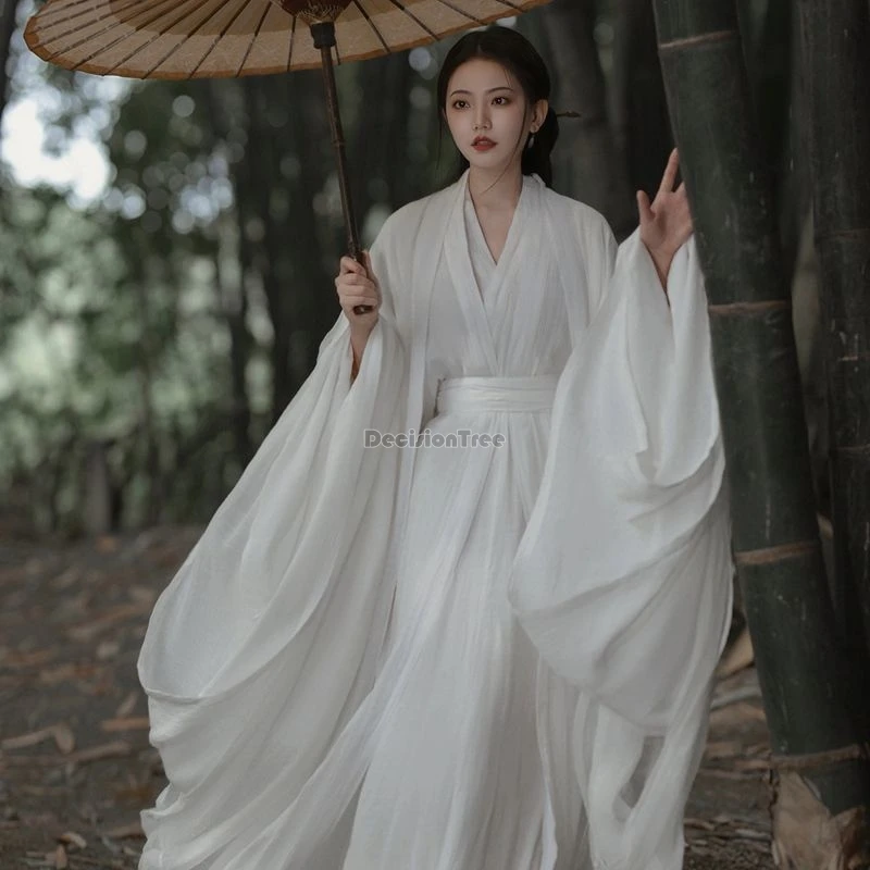 2024 new chinese ancient wei jin dynasty style women hanfu female white simple elegant fairy style cross collar loose hanfu set