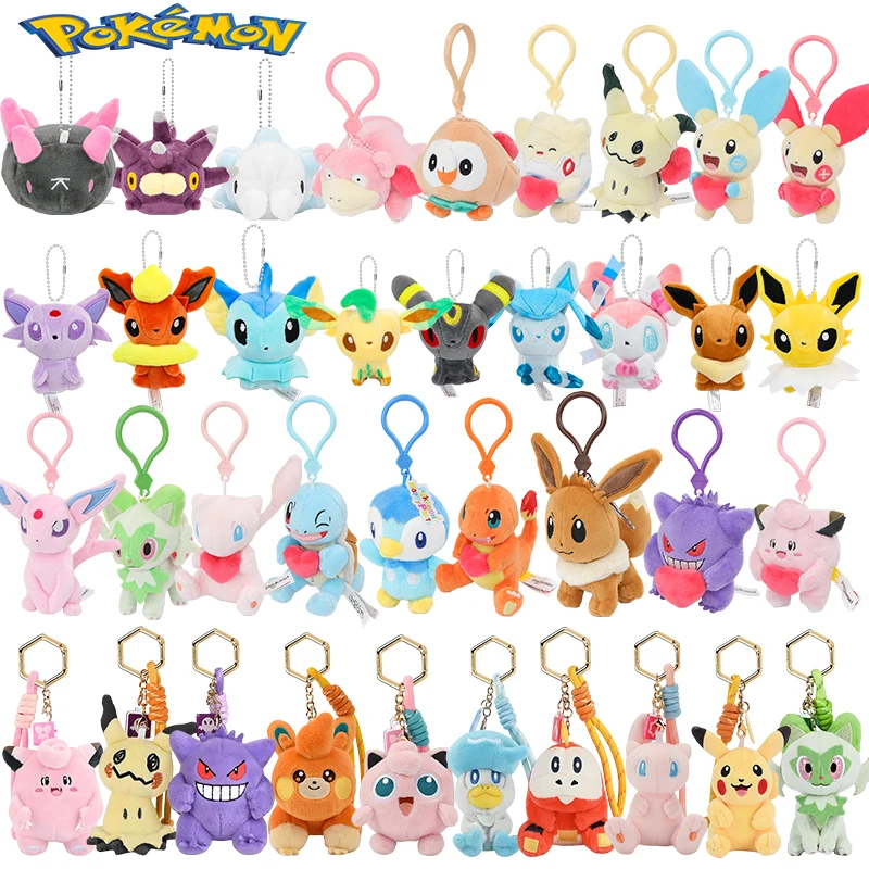 Pokemon Plüsch-Schlüsselanhänger Anime Jigglypuff Gengar Sprigatito Urchin Mimikyu Sylveon Mew Umbreon Rowlet Gefüllte Plüschtiere Spielzeug Geschenke