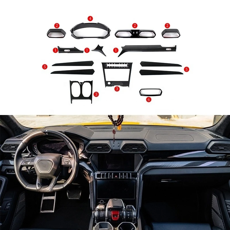 14 PCS Dry Carbon Fiber Interiors for LAM URUS Upgrade Facelift Sticker Interior Car Accessories Auto Parts
