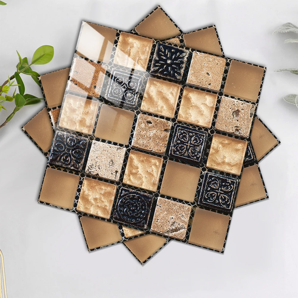 10pcs/set Flat Mosaic Small Square Tiles Sticker Kitchen Wardrobe Home Decor Peel & Stick Oil-proof Waterproof Art Wall Decals