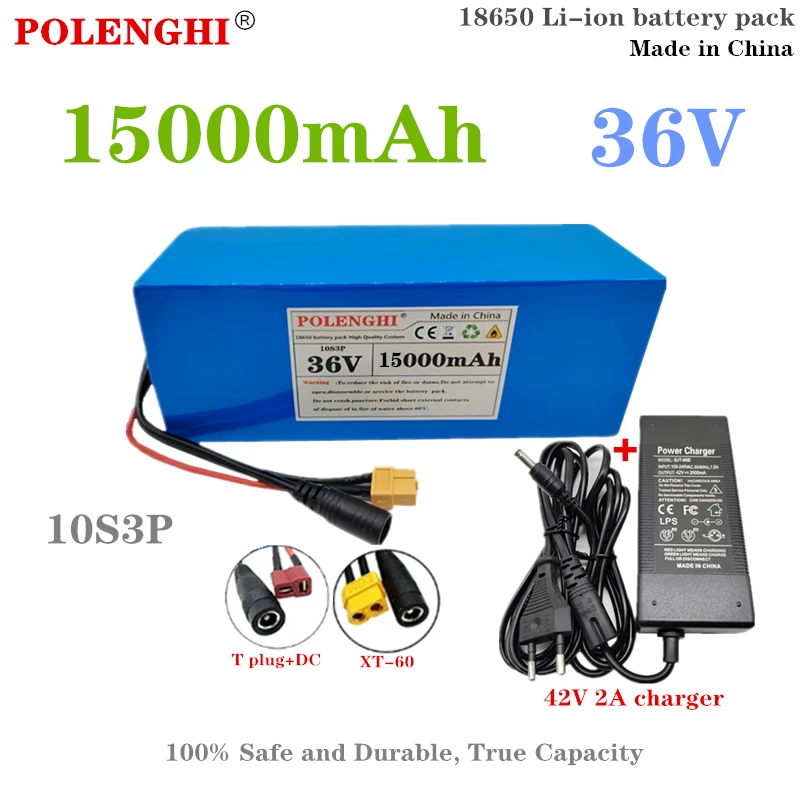 

POLENGHI high capacity battery 36V 15Ah 10S3P lithium-ion battery pack, suitable for electric bicycles, scooters, and chargers