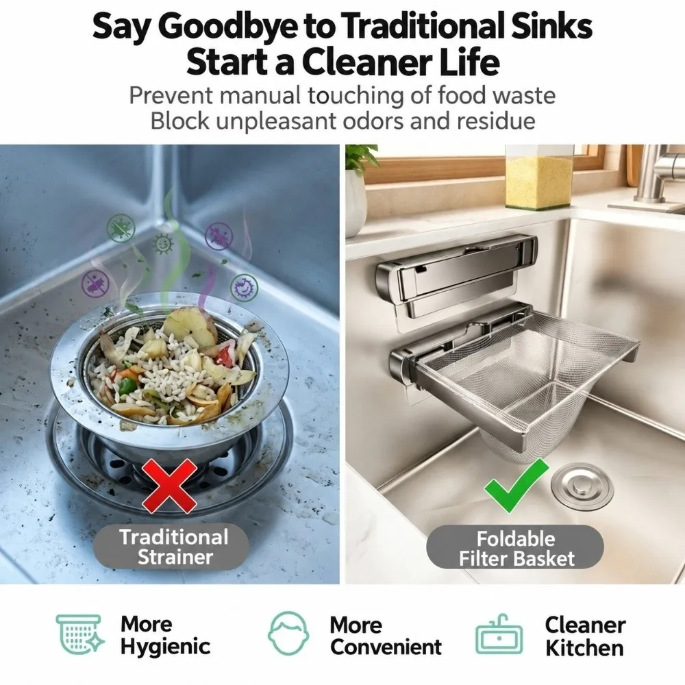 Stainless Steel Sink Strainer Holder Foldable Wall Mounted Kitchen Sink Filter Holder Disposable Filter Mesh Sink Filter Rack