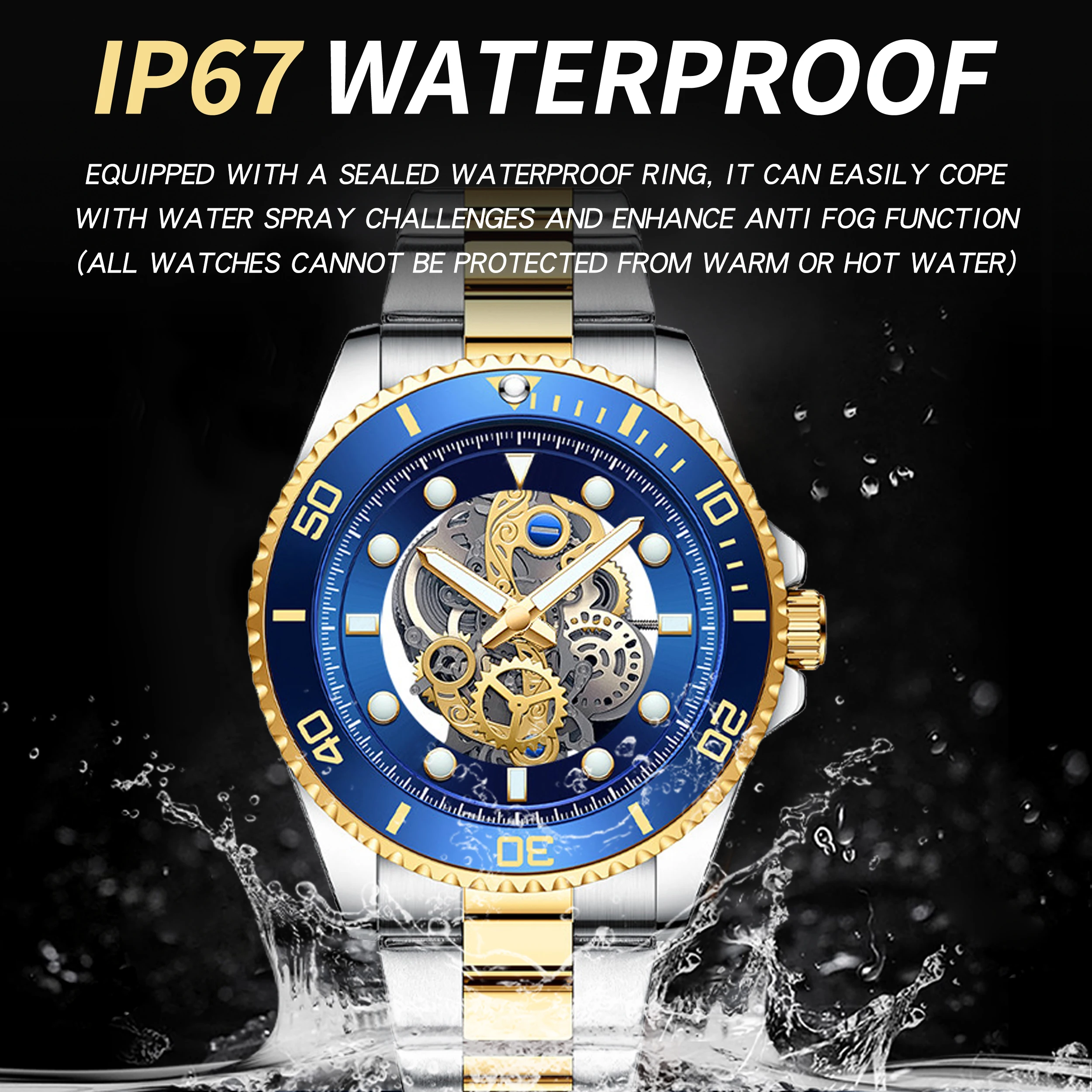 BINBOND Skeleton Waterproof Men's Watches Reloj Hombre Stainless Steel Quartz Wristwatches For Men Luxury Luminous Man Watch view 5