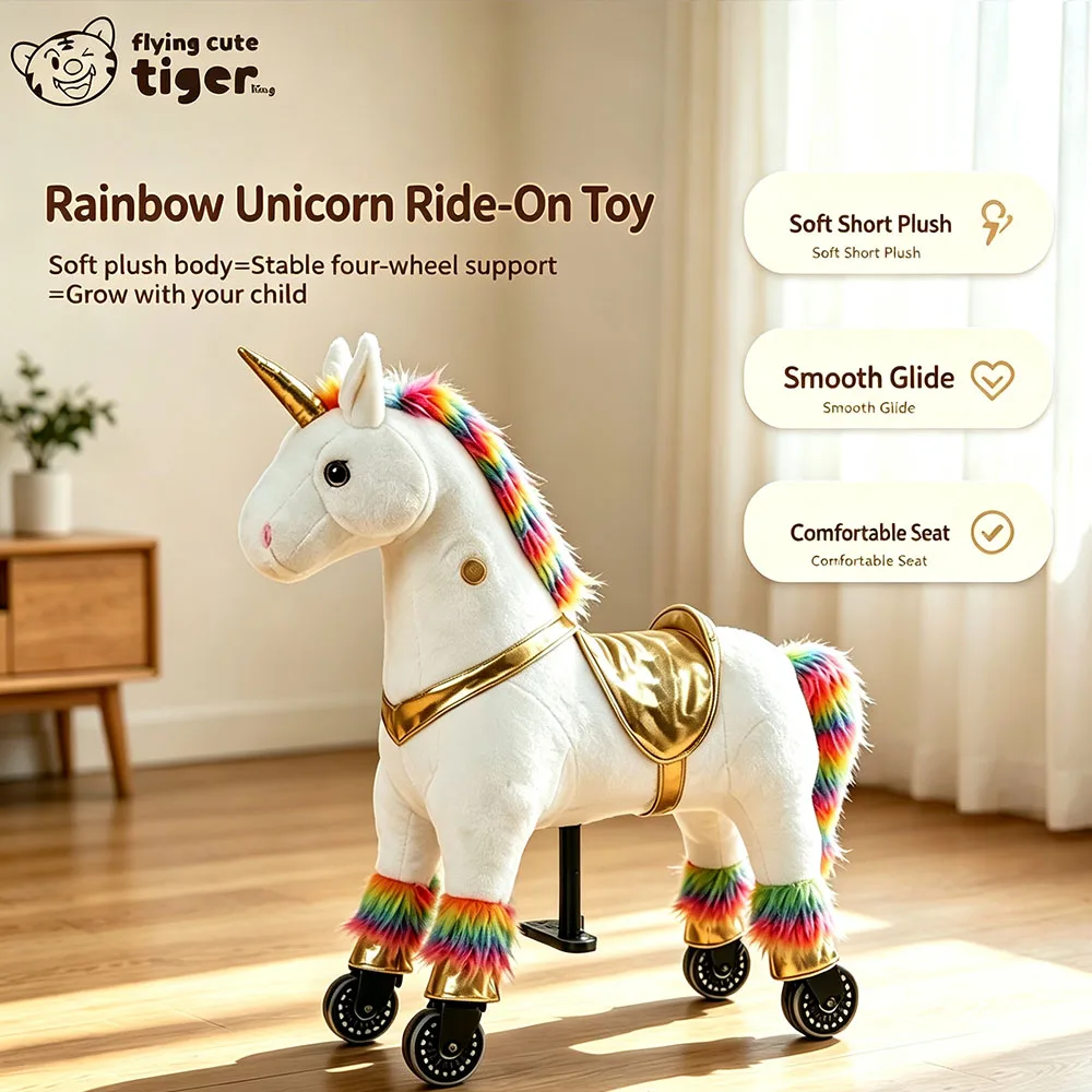 Small Colorful Unicorn Popular Realistic Riding Rocking Horse Toy Rocking Chair Soothing Rocking Horse with Saddle Plush Toy Rocking Horse Doll Toy Car Horse Riding Toy