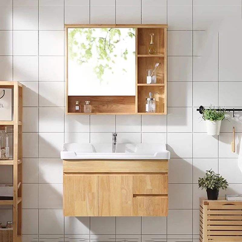 Modern Shelf Bathroom Cabinet Mirror Wall Mounted Drawers Storage Bathroom Vanity Toilet Wooden Meuble Salle De Bain Furniture