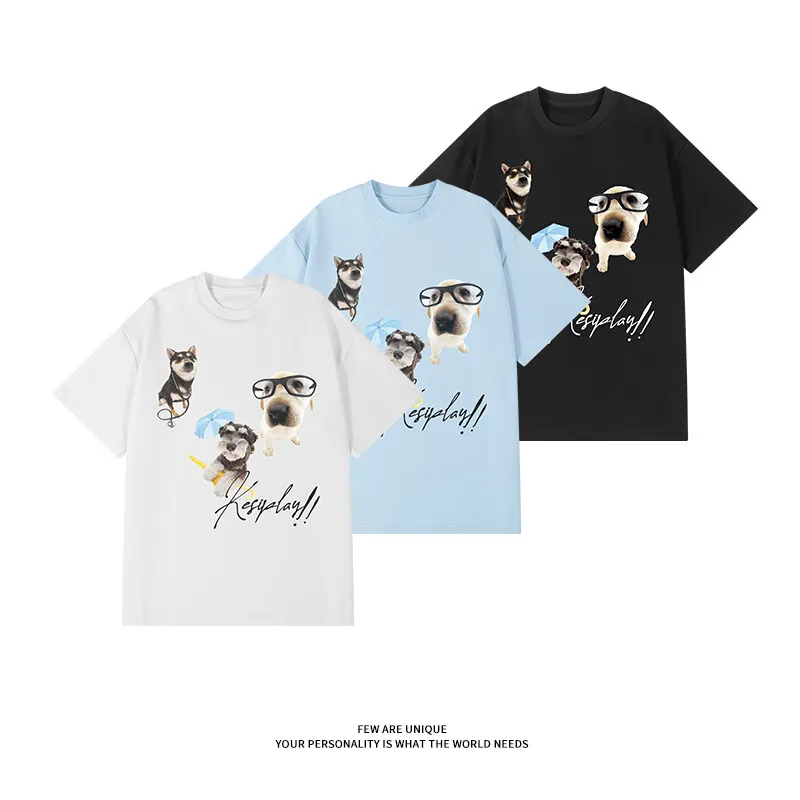 

Men's Oversized T-shirts Cotton Summer Casual Wear 3XL White Tshirt for Men Anime Dog Print Men Tee Shirts Fashion New Clothes
