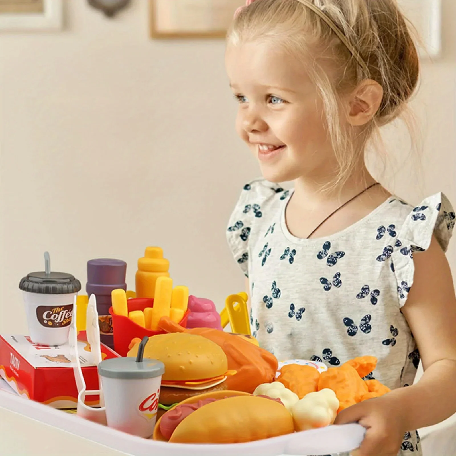 82/40 pcs children's kitchen toys fast food set with storage bucket suitable for boys and girls Halloween Christmas gifts