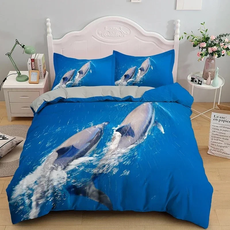 3D Dolphin In Blue Sea Queen King Size Bedding Sets Animal Single Quilt Duvet Cover Set Kids Adult Bed Polyester Bedclothes