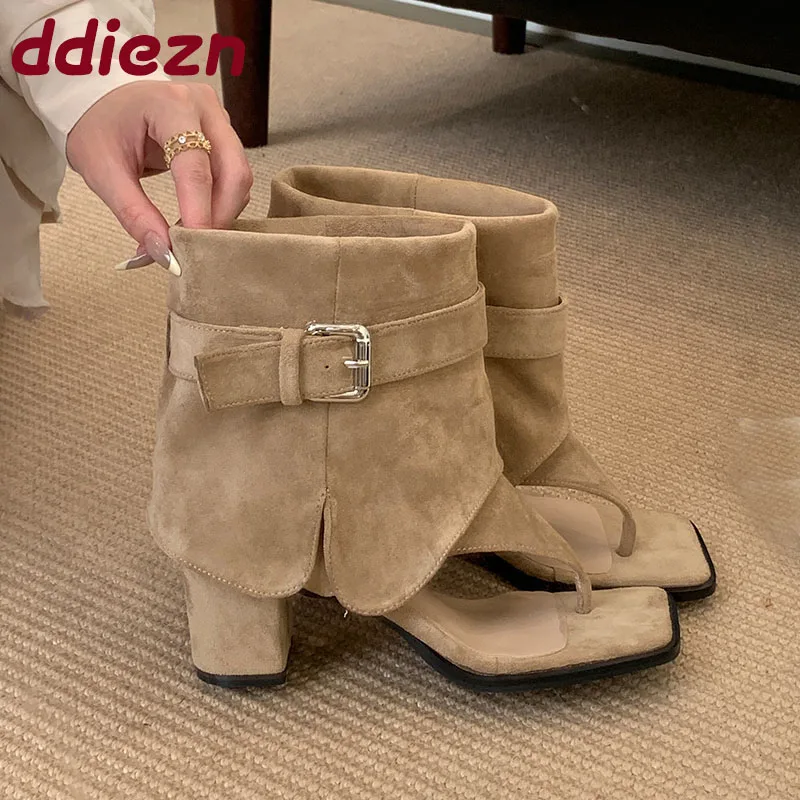 

Модные женские босоножки из флока на каблуке, ботильоны, женская обувь без шнуровки, женские босоножки на каблуке с открытым носком, ботильоны, шлепанцы